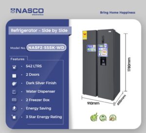Nasco 542L side by side refrigerator