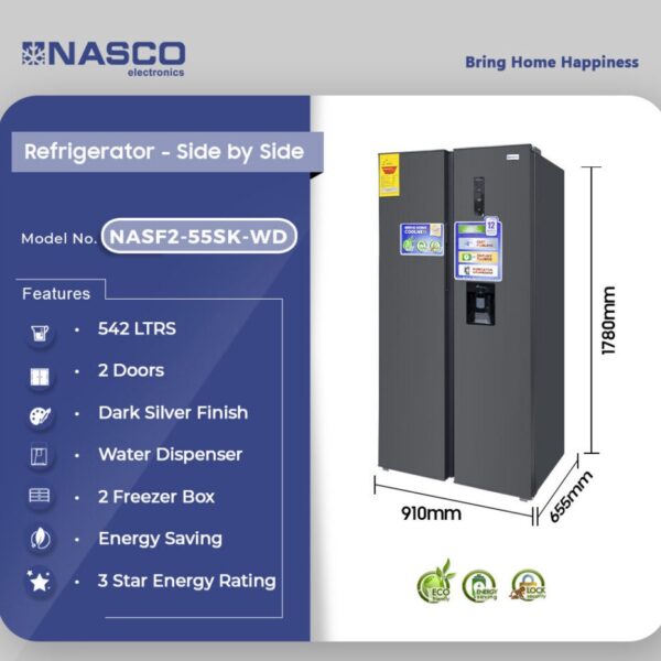 Nasco 542L side by side refrigerator
