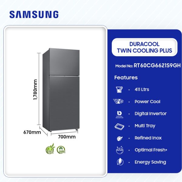 Samsung 411Ltrs Duracool Twin Cooling Plus Refrigerator RT60CG6621S9GH