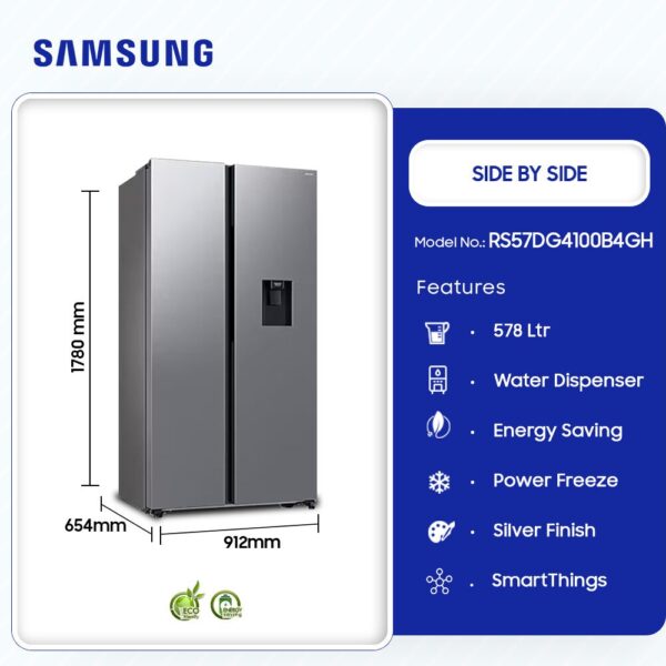 Samsung 578Ltrs Side By Side Refrigerator RS57DG4100B4GH