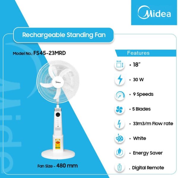 Midea Rechargeable fan 18" -white